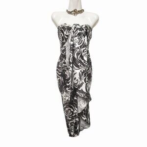 Black Rose Pareo Sarong Skirt Swimsuit Cover Up Strapless Dress